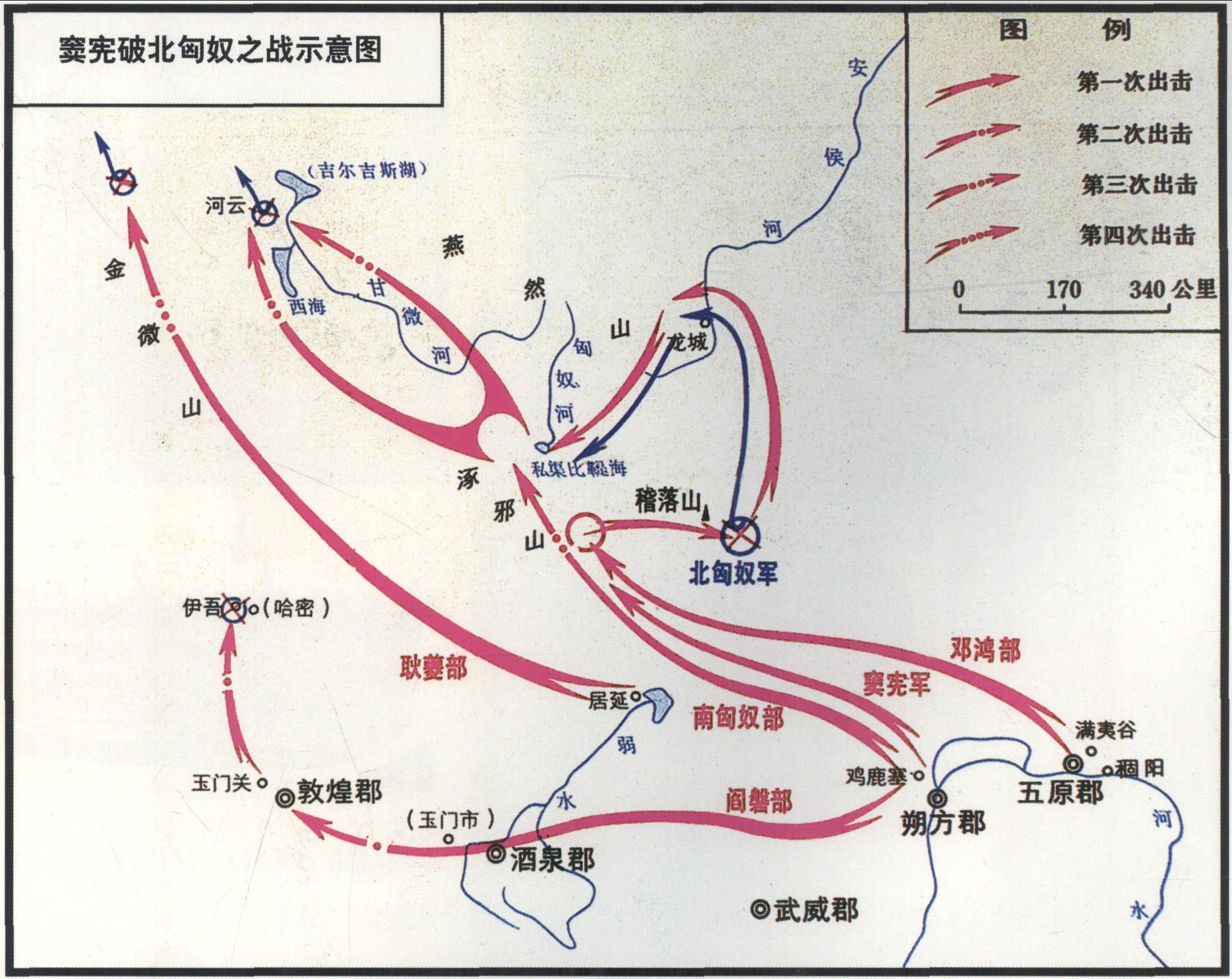 窦宪破北匈奴之战示意图